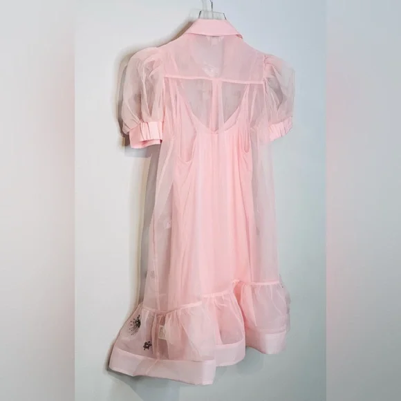 Anthropologie Maeve Pink Sheer Beaded Embroidered Short Sleeve Mini Dress NWT - Picture 8 of 15